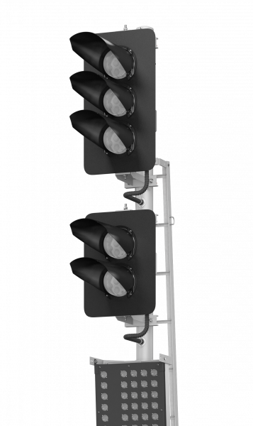 Светофор пятизначный со светодиодными светооптическими системами с маршрутным указателем и трансформаторным ящиком (по габариту 3100) 18092-00-00 ТУ32 ЦШ 2141-2009 (со светодиодными светооптическими системами НКМР.676636.030ТУ)