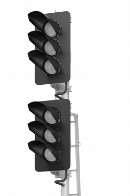 Светофор шестизначный со светодиодными светооптическими системами с двумя маршрутными указателями и  пригласительным сигналом  17959-00-00 ТУ32 ЦШ 2141-2009 (со светодиодными светооптическими системами НКМР.676636.030ТУ)