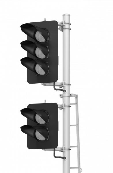 Светофор пятизначный со светодиодными светооптическими системами с трансформаторным ящиком (по габариту 3100мм) 17682-00-00 ТУ32 ЦШ 2141-2009 (со светодиодными светооптическими системами НКМР.676636.030ТУ)