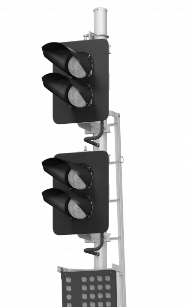 Светофор четырехзначный со светодиодными светооптическими системами с маршрутным указателем (по габариту 3100мм) 17677-00-00 ТУ32 ЦШ 2141-2009 (со светодиодными светооптическими системами НКМР.676636.030ТУ)
