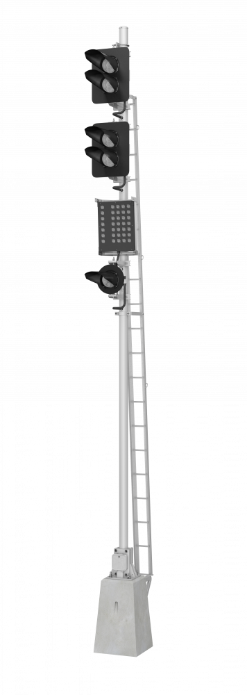 Светофор четырехзначный со светодиодными светооптическими системами с маршрутным указателем и пригласительным сигналом 17943-00-00 ТУ32 ЦШ 2141-2009 (со светодиодными светооптическими системами НКМР.676636.030ТУ)