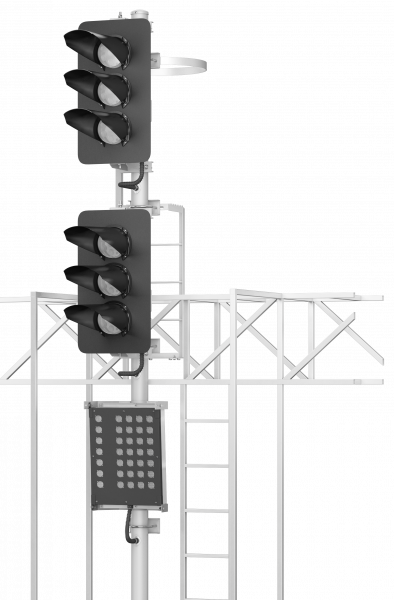 Светофор шестизначный со светодиодными светооптическими системами с маршрутным указателем на мостиках и консолях 17961-00-00 ТУ32 ЦШ 2141-2009 (со светодиодными светооптическими системами НКМР.676636.030ТУ)