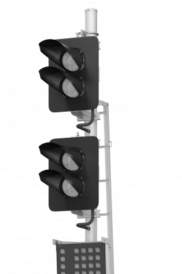 Светофор четырехзначный со светодиодными светооптическими системами с маршрутным указателем и пригласительным сигналом 17943-00-00 ТУ32 ЦШ 2141-2009 (со светодиодными светооптическими системами НКМР.676636.030ТУ)