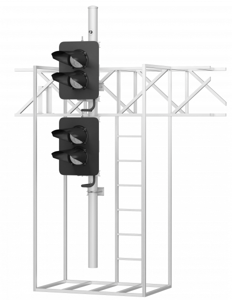 Светофор четырехзначный со светодиодными светооптическими системами на мостиках и консолях 17666-00-00 ТУ32 ЦШ 2141-2009 (со светодиодными светооптическими системами НКМР.676636.030ТУ)