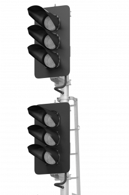 Светофор шестизначный со светодиодными светооптическими системами с маршрутным указателем,  пригласительным сигналом и  трансформаторным ящиком 17958-00-00 ТУ32 ЦШ 2141-2009 (со светодиодными светооптическими системами НКМР.676636.030ТУ)