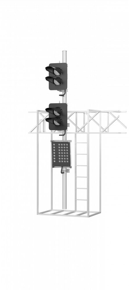 Светофор четырехзначный со светодиодными светооптическими системами с маршрутным указателем на мостиках и консолях 17667-00-00 ТУ32 ЦШ 2141-2009 (со светодиодными светооптическими системами НКМР.676636.030ТУ)
