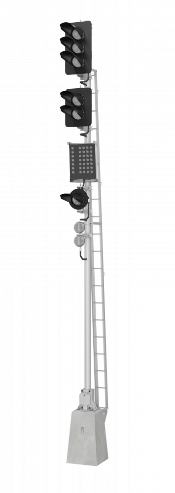 Светофор пятизначный со светодиодными светооптическими системами с маршрутным указателем и пригласительным сигналом 17969-00-00 ТУ32 ЦШ 2141-2009 (со светодиодными светооптическими системами НКМР.676636.030ТУ)