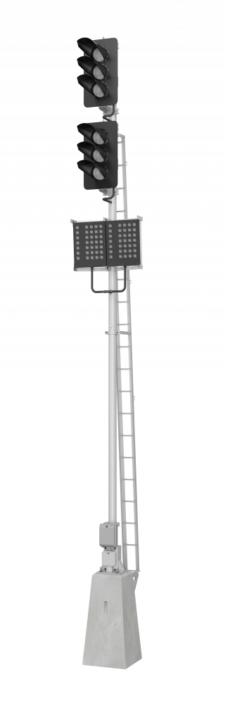 Светофор шестизначный со светодиодными светооптическими системами с двумя маршрутными указателями и  трансформаторным ящиком  17956-00-00 ТУ32 ЦШ 2141-2009 (со светодиодными светооптическими системами НКМР.676636.030ТУ)