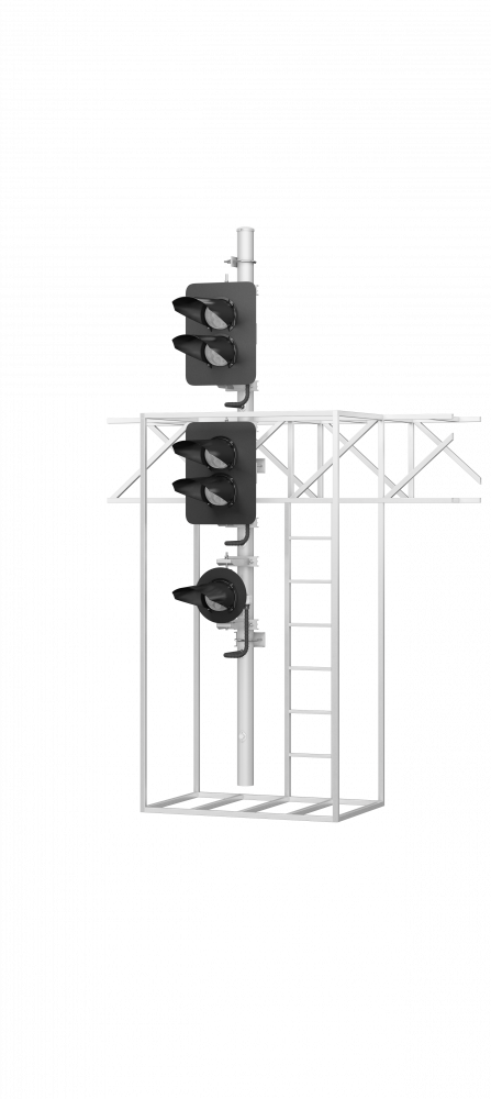 Светофор четырехзначный со светодиодными светооптическими системами с пригласительным сигналом на мостиках и консолях 17974-00-00 ТУ32 ЦШ 2141-2009 (со светодиодными светооптическими системами НКМР.676636.030ТУ)