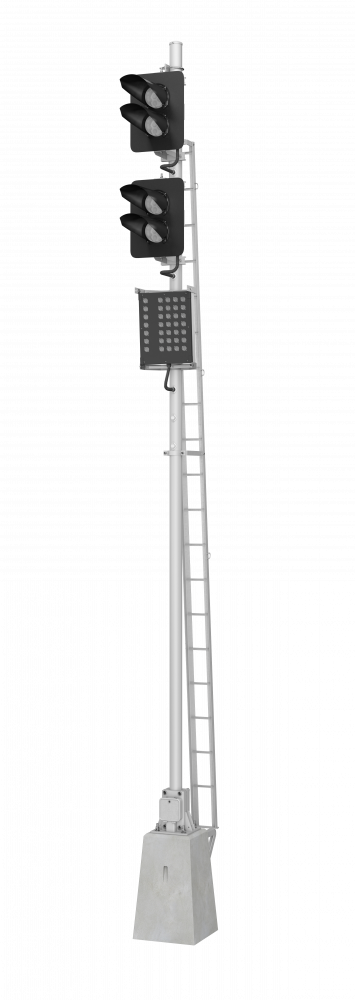 Светофор четырехзначный со светодиодными светооптическими системами с маршрутным указателем 17676-00-00 ТУ32 ЦШ 2141-2009 (со светодиодными светооптическими системами НКМР.676636.030ТУ)