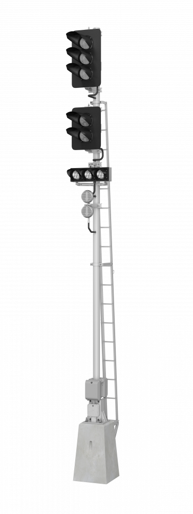 Светофор пятизначный со светодиодными светооптическими системами с указателем скорости и двумя трансформаторными ящиками 17971-00-00 ТУ32 ЦШ 2141-2009 (со светодиодными светооптическими системами НКМР.676636.030ТУ)