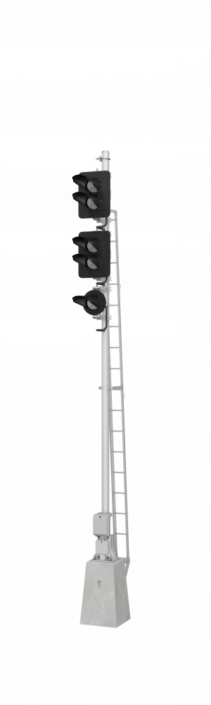 Светофор четырехзначный со светодиодными светооптическими системами с пригласительным сигналом и трансформаторным ящиком 17678-00-00 ТУ32 ЦШ 2141-2009 (со светодиодными светооптическими системами НКМР.676636.030ТУ)