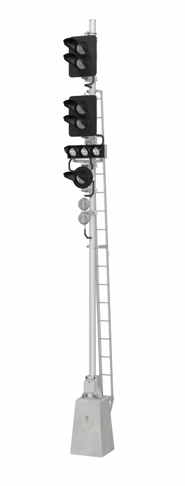 Светофор четырехзначный со светодиодными светооптическими системами с указателем скорости и пригласительным сигналом 17968-00-00 ТУ32 ЦШ 2141-2009 (со светодиодными светооптическими системами НКМР.676636.030ТУ)