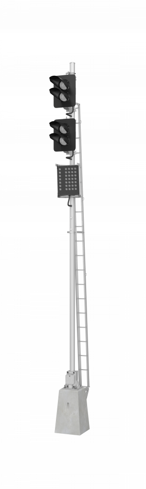 Светофор четырехзначный со светодиодными светооптическими системами с маршрутным указателем (по габариту 3100мм) 17677-00-00 ТУ32 ЦШ 2141-2009 (со светодиодными светооптическими системами НКМР.676636.030ТУ)