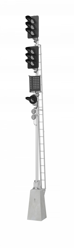 Светофор шестизначный со светодиодными светооптическими системами с маршрутным указателем и  пригласительным сигналом 17957-00-00 ТУ32 ЦШ 2141-2009 (со светодиодными светооптическими системами НКМР.676636.030ТУ)