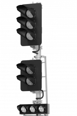 Светофор пятизначный со светодиодными светооптическими системами с указателем скорости и двумя трансформаторными ящиками 17971-00-00 ТУ32 ЦШ 2141-2009 (со светодиодными светооптическими системами НКМР.676636.030ТУ)